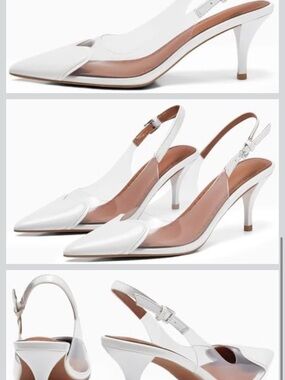 White Heart Pointed Slingback Kitten Heel Pumps